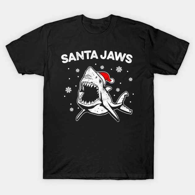 Santa Jaws Funny Shark Santa Hat Pajamas Christmas T-Shirt by Audell Richardson